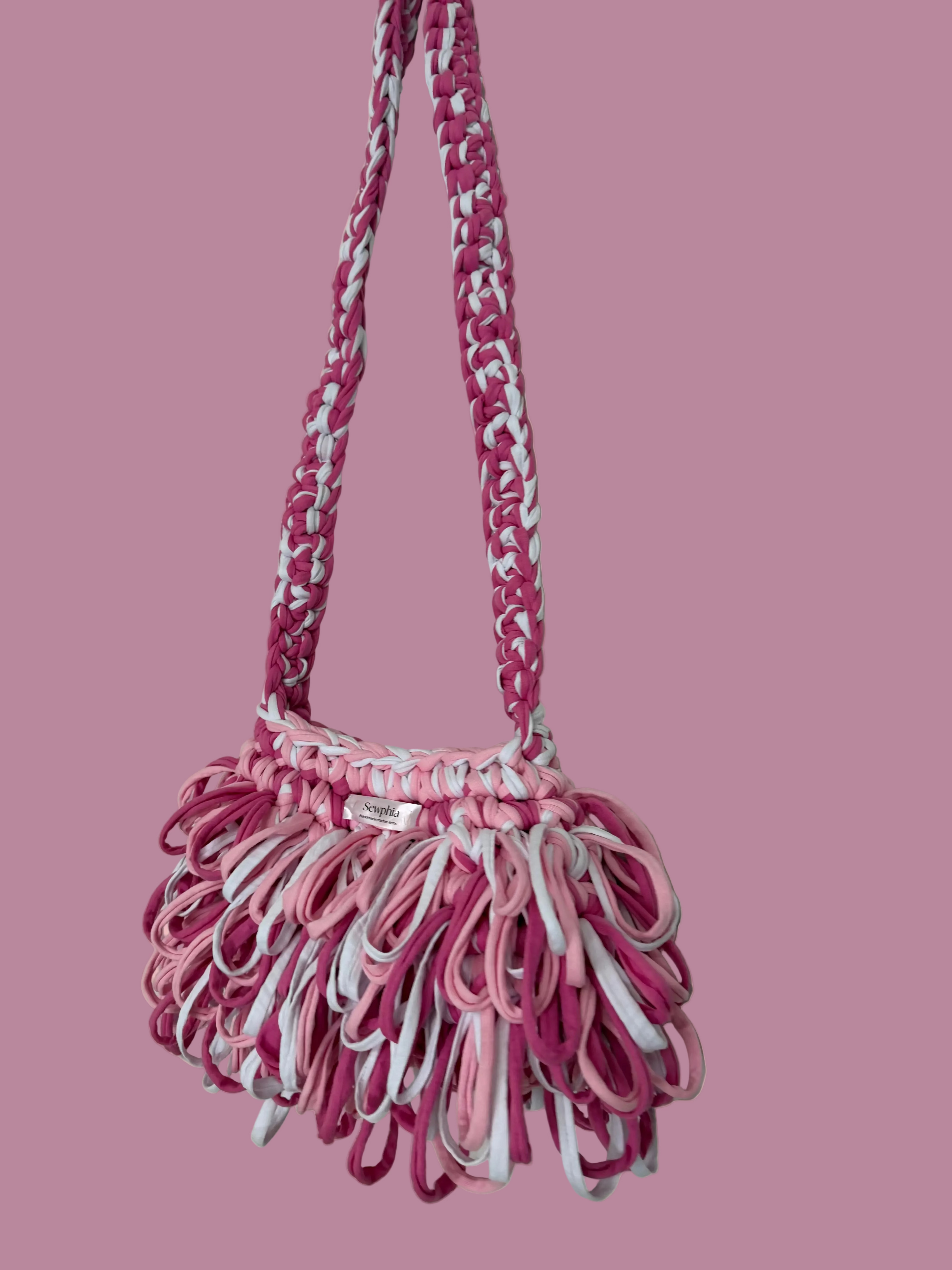 PINK AND WHITE RUFFLE BAG